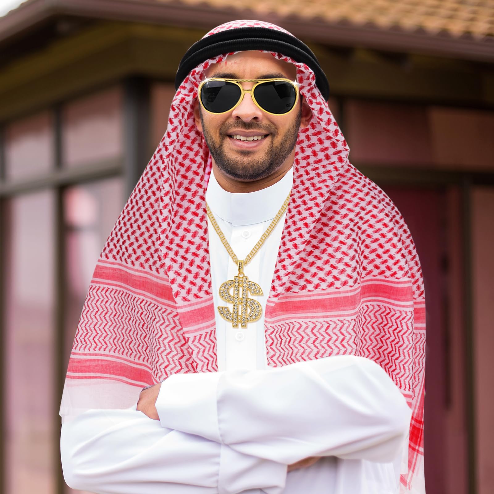 XEPST Arabo Set per gli uomini - 5 pz Accessori Costume Kefiyeh Testa Wrap sciarpa Arabo nero Fascia Halloween Cosplay Carnevale Fancy Dress Up