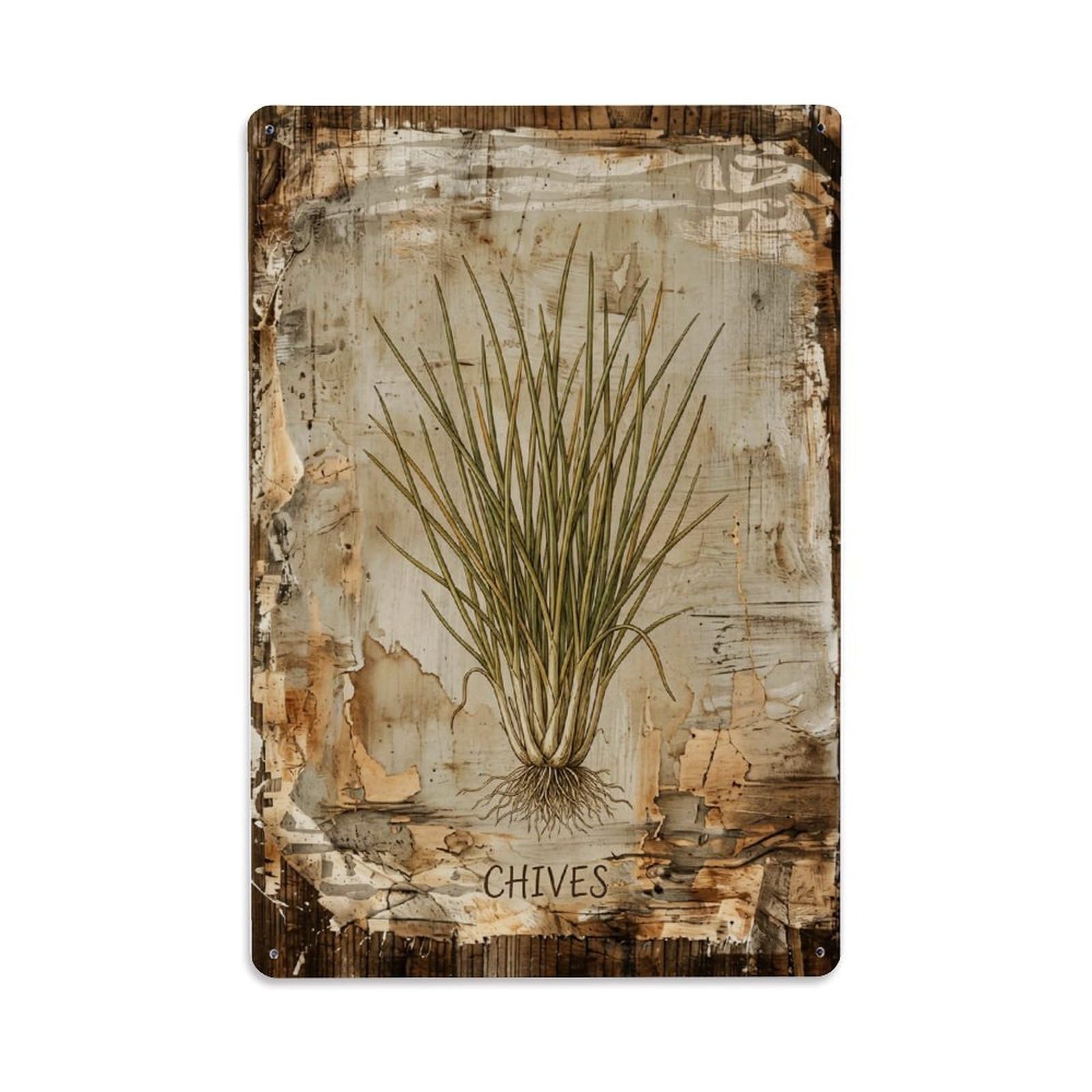 Fqnyr Style Chives Botanical Vintage Metal Tin Sign Plaque Wall Decor For Cafe, Club Bar, Office, Home Garden Metal Poster 8X12inch