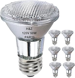 H&Z PAR20 Halogen Light Bulbs, 6PCS PAR20 50W 120V Flood Light Bulbs, Dimmable, High Brightness & CRI100, E26 Medium Base, 3000K Warm White PAR20 Bulb for Range Hood Light Bulbs, Recessed Light Bulbs
