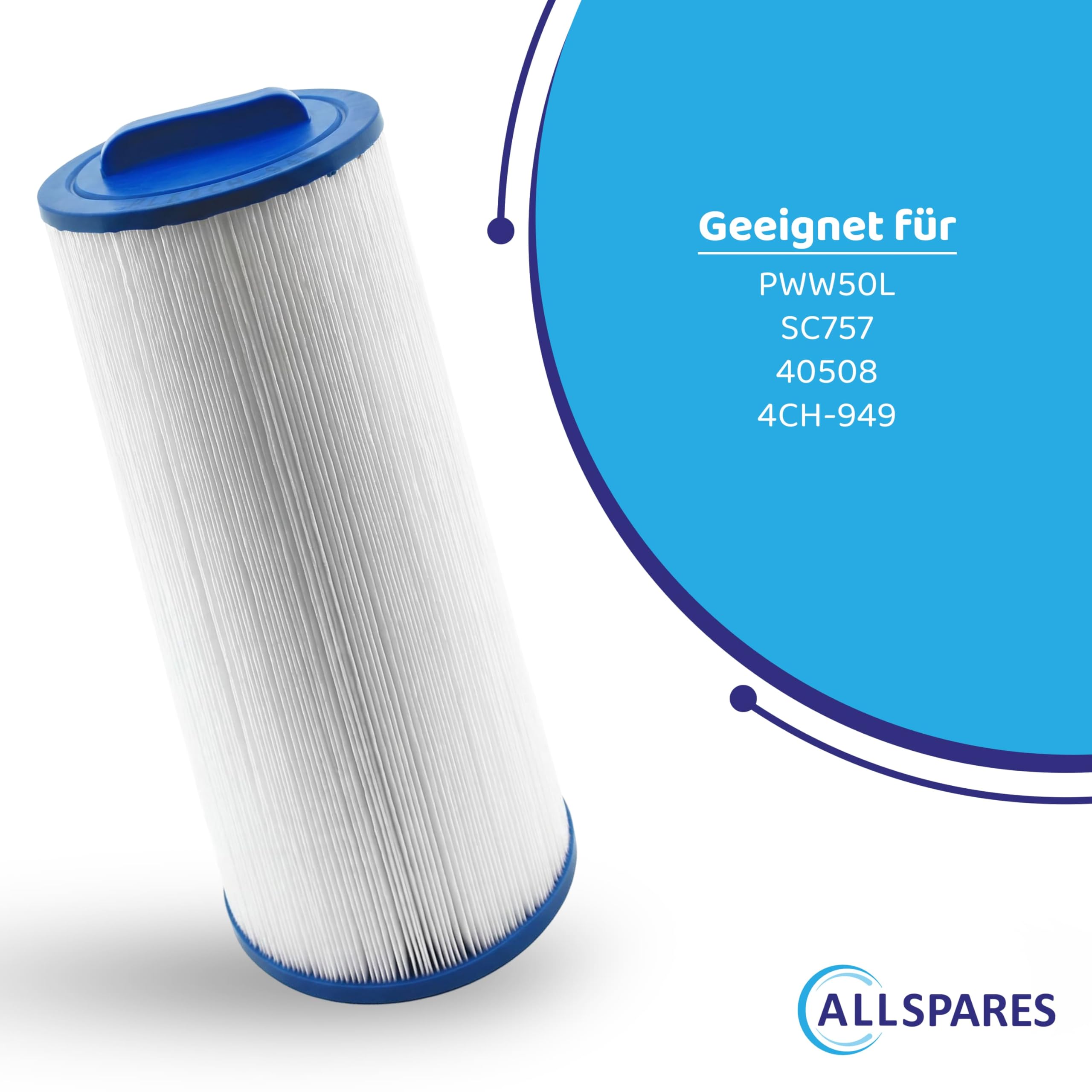 AllSpares Whirlpool Filterkartusche Ersatz für Pleatco PWW50L | Filbur FC-0172 | Darlly SC757 | 4CH-949 | S4CH-949 | SFL50-5-13HS | 40508 | SD-01143 | HYFTZX350005 | Ø120 x 350mm