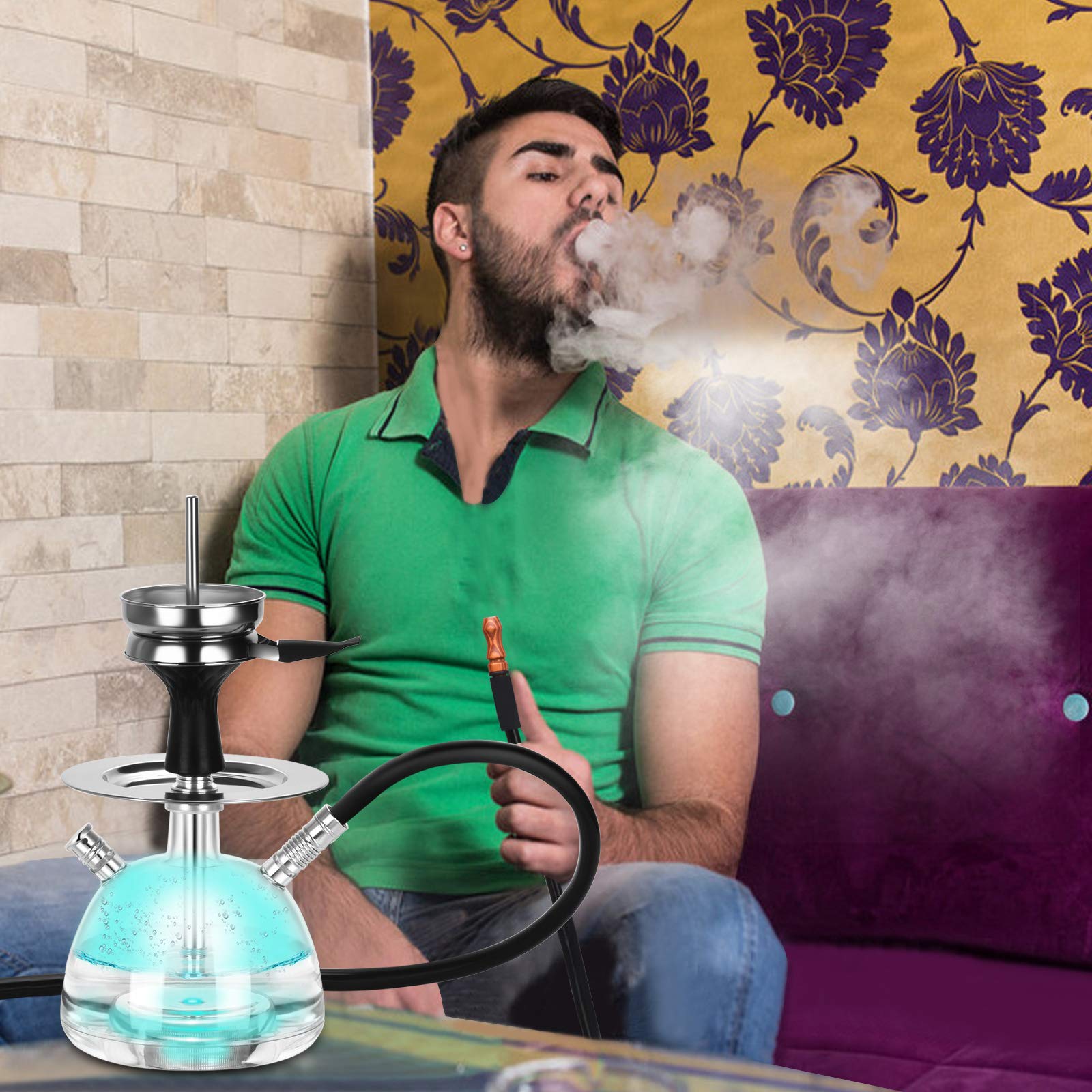 Hookah, Get Funky Bubble Hookah Set Shisha Kit with LED Light, Silicone