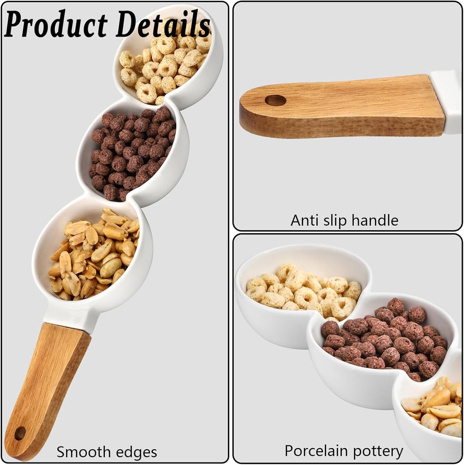 Ceramic Chip and Dip Serving Set with Wooden Handle
