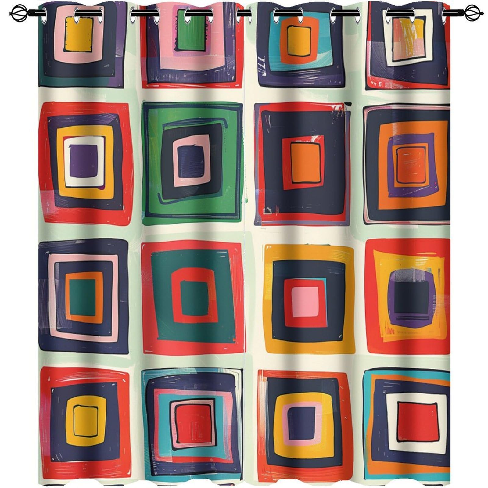 TOWINSFB Abstract Colorful Square Blackout Curtains for Bedroom/Living Room, Funny Irregular Geometric Grommet Curtains Thermal Insulated Window