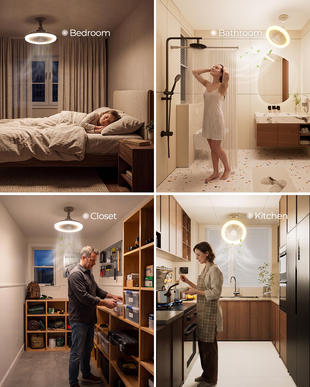 Ventilatore da soffitto con luce E27, 2200LM lampadina ventilatore LED, silenzioso lampadario con ventola piccolo, ventola da soffitto con luce e telecomando, per tetto inclinato, garage, lavanderia