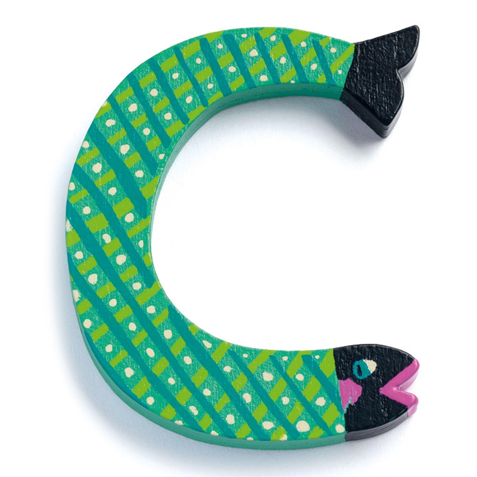 Djeco Animals Door Letter C, Wooden Alphabet Letter with Cute Animal Illustration, Eco-Friendly FSC Wood, Easy Adhesive for Wall, Door or Furniture Decor, Personalized Kids Room