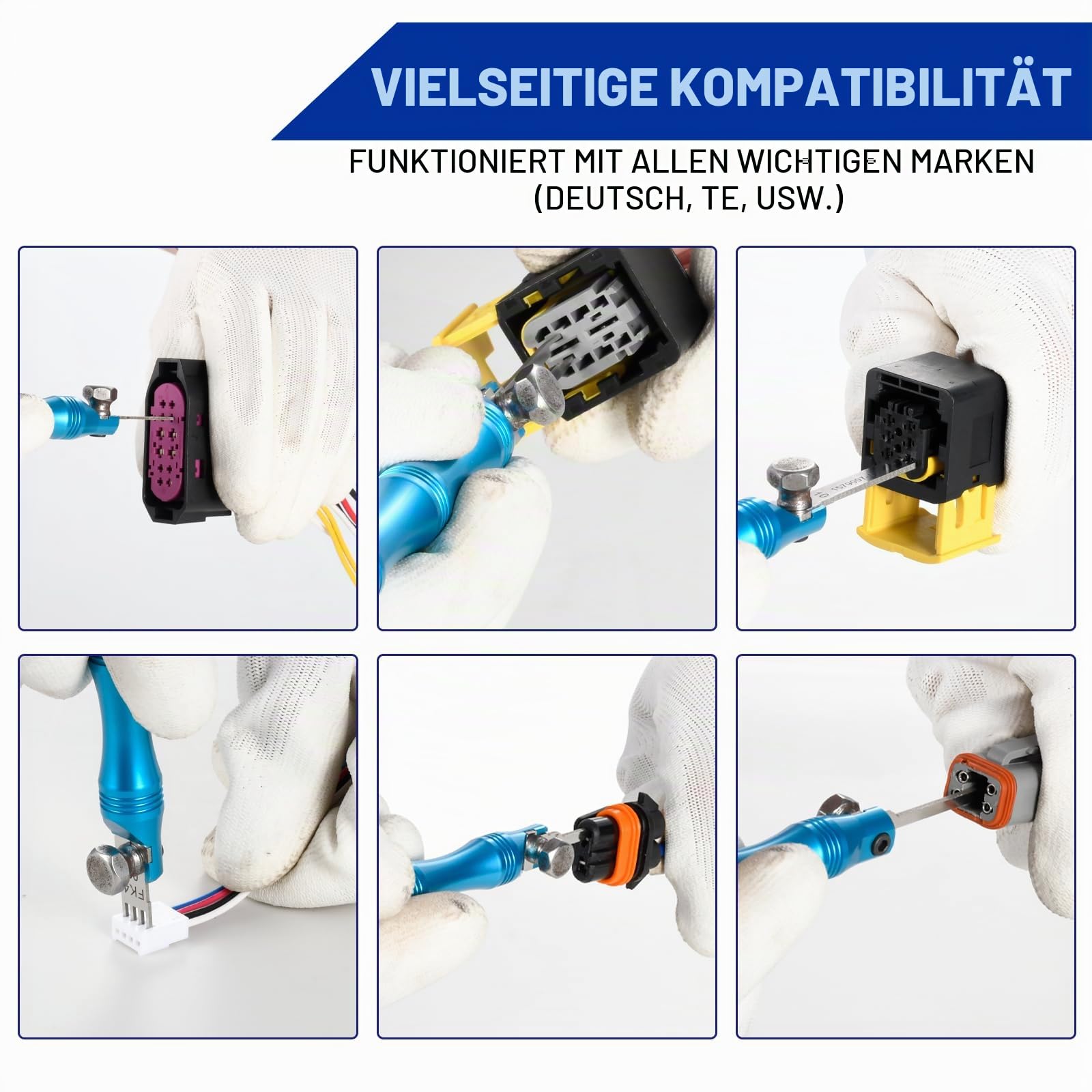 26-TLG. Auspinnwerkzeug Set für Deutsch AMP TE Molex Delphi Stecker | Terminal Removal mit 26 Aufsätze & 1 Griff, Ideal für Kfz-Kabelbäume, Motorräder & Elektronik, Robuste gehärtete Stahlspitzen