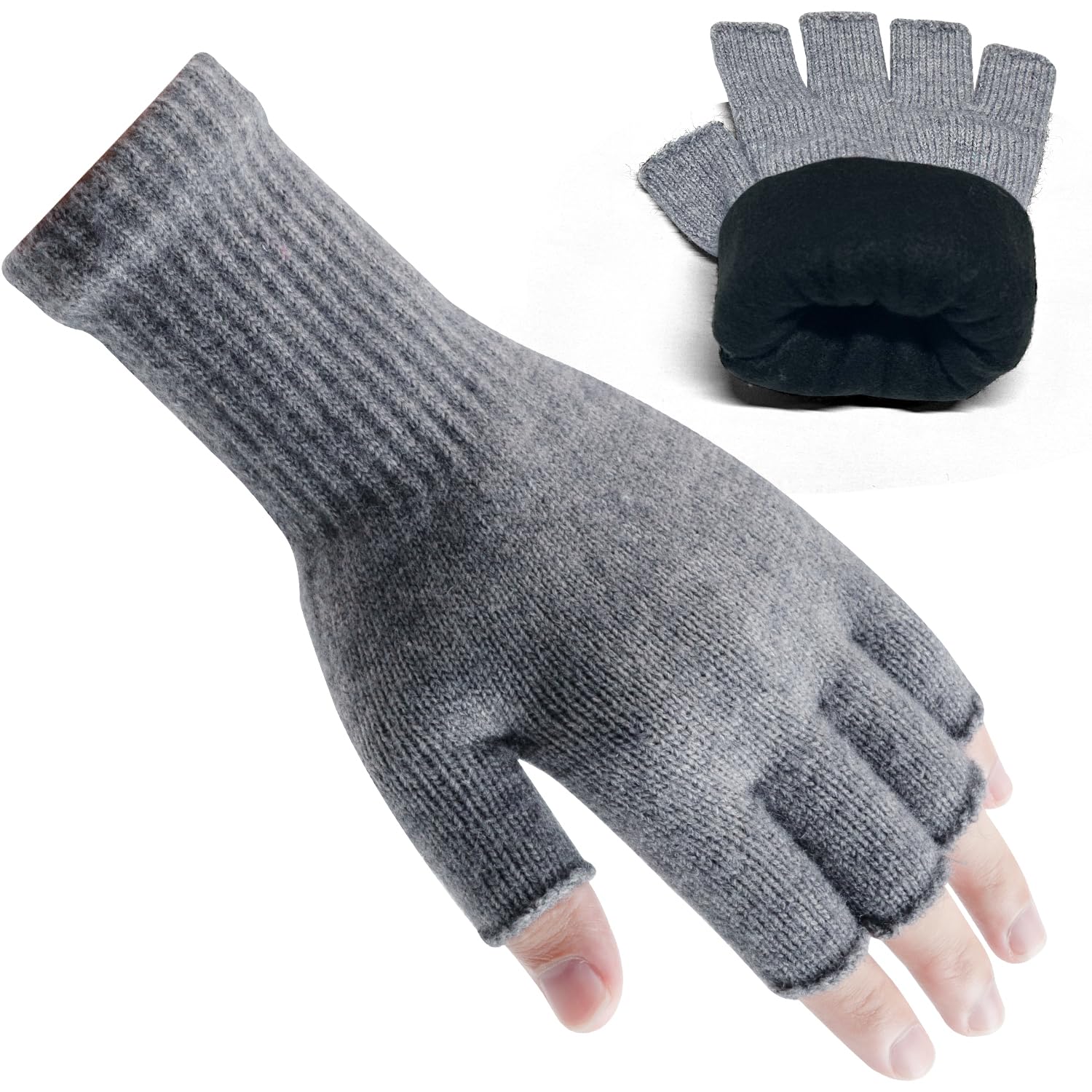 Rahhint Alpaca Wool Fingerless Gloves for Men Women Double-Layer Winter Gloves Warm Windproof Knitted for Typing Driving