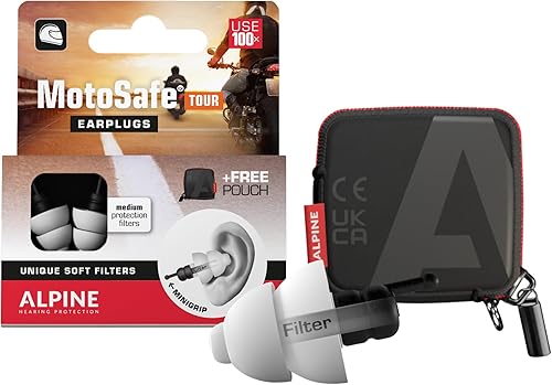 Alpine MotoSafe Tour - Tapones para los oídos de motocicleta para reducción de ruido del viento - 17dB - Protección auditiva de motocicleta -