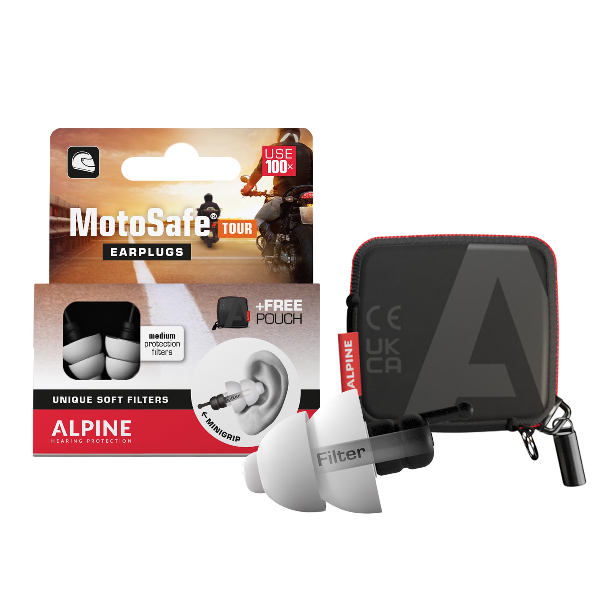 Alpine MotoSafe Race MotoGP Edition - Motorcycle Earplugs for Wind Noise Reduction - Ultra Soft Comfort Filter Hearing Protection - Hypoallergenic Reusable Motorbike Ear Plugs for Riding and Racing