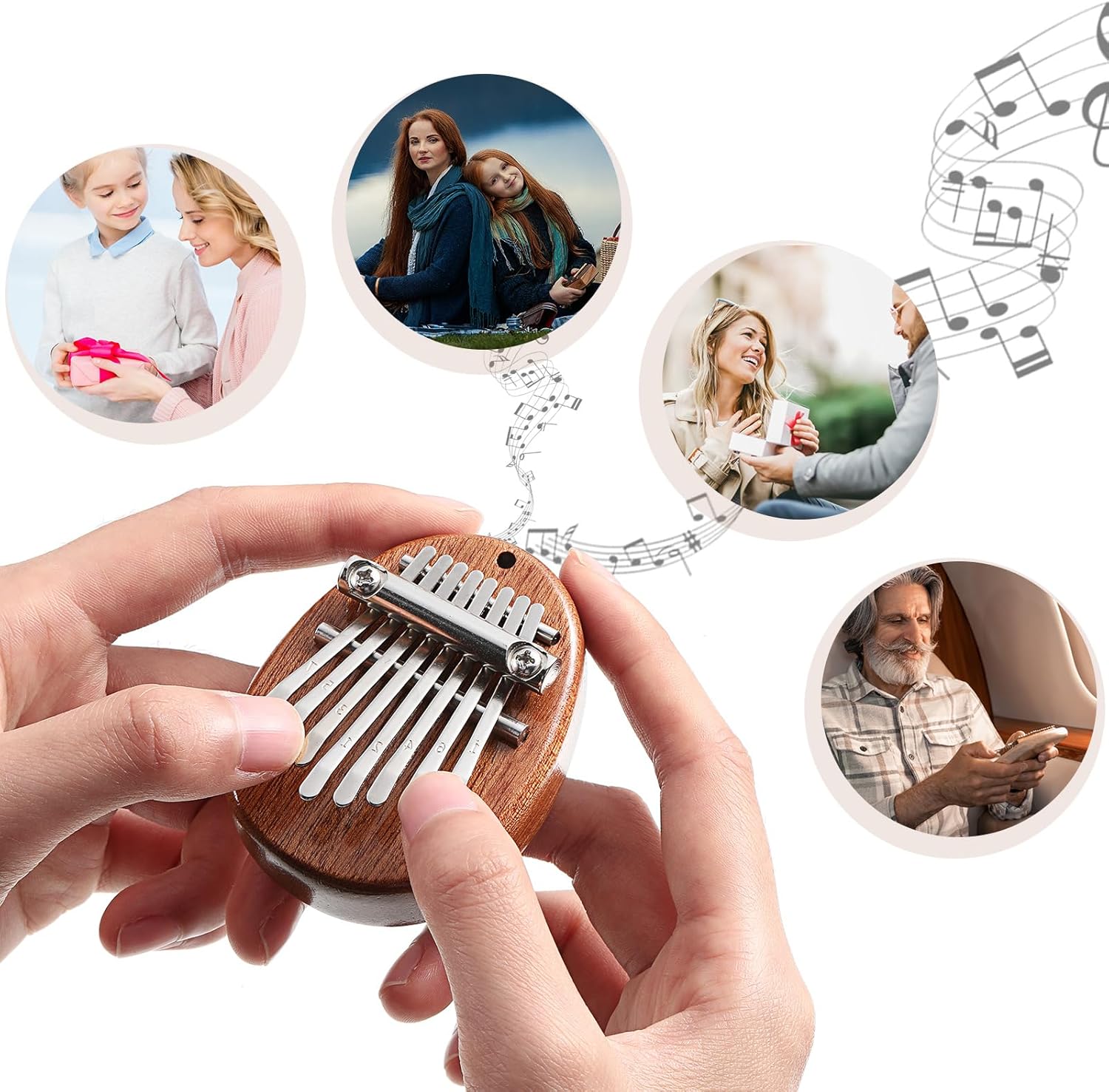 Kathfly 15 Pack Mini Thumb Piano with 8 Key Cute Heart Oval Bear Small Kalimba Pocket Finger Piano for Kids Adults Valentine Christmas Musical Gifts