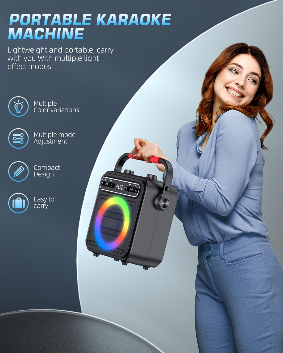 Karaoke Machine for Adults & Kids, Bluetooth Karaoke Speaker with Two Wireless Karaoke Microphones, PA System Speaker Supports TF Card/USB, AUX in, REC, Bass & Treble for Party/Meeting/Adults/Kids