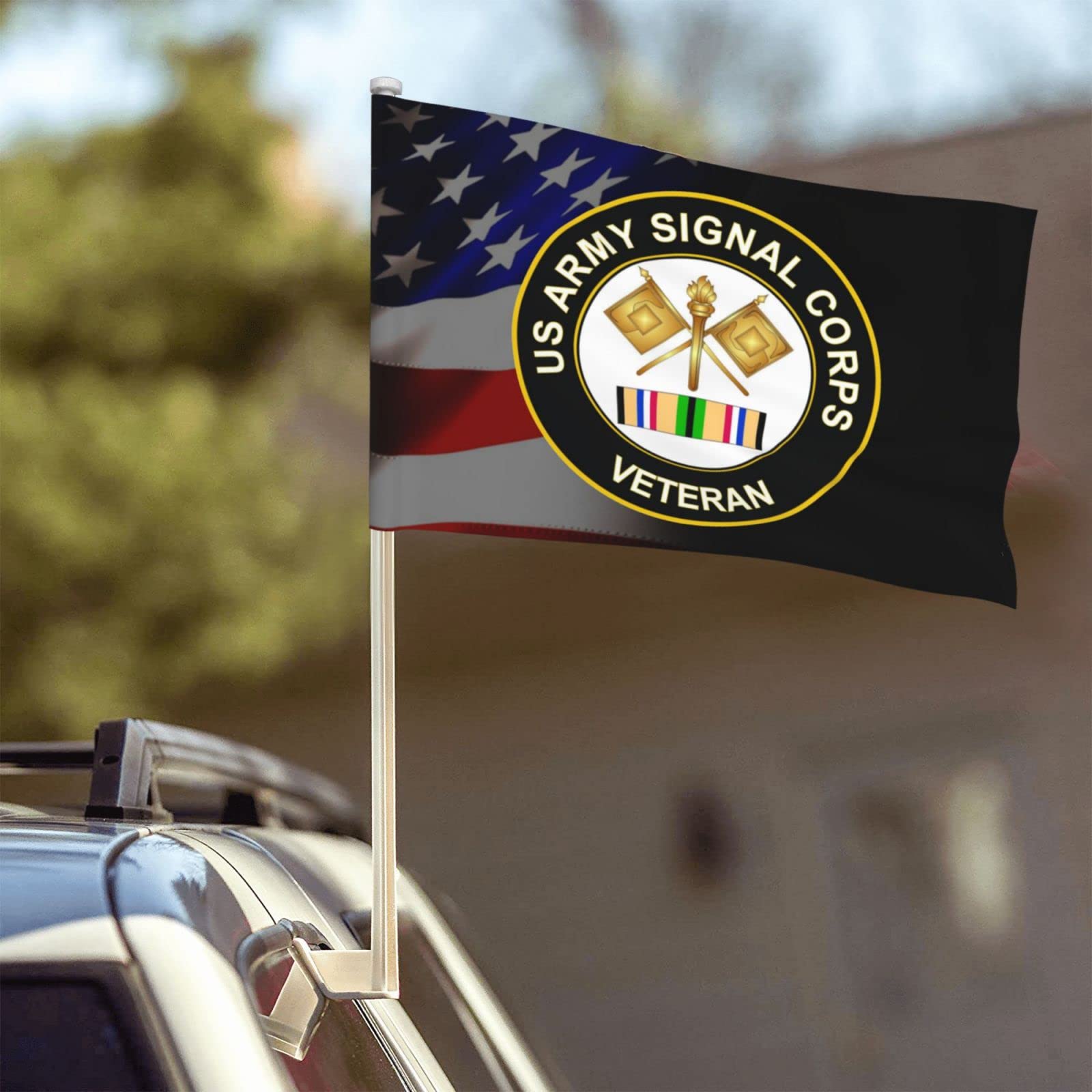 US Army Veteran Signal Corps 100% Polyester Fabric With Printing For Indoor Outdoor Decoration