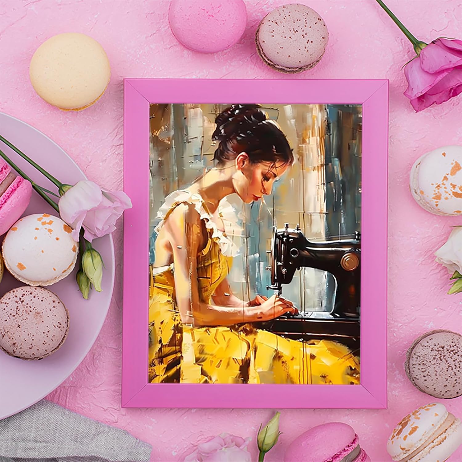 The Woman with The Sewing Machine Funny Diamond Painting Kit for Adult DIY Full Drill Diamond Art Sewing Machine 5D Diamond Dots Kits Painting Crafts for Home Decor 12x16 inch image 2