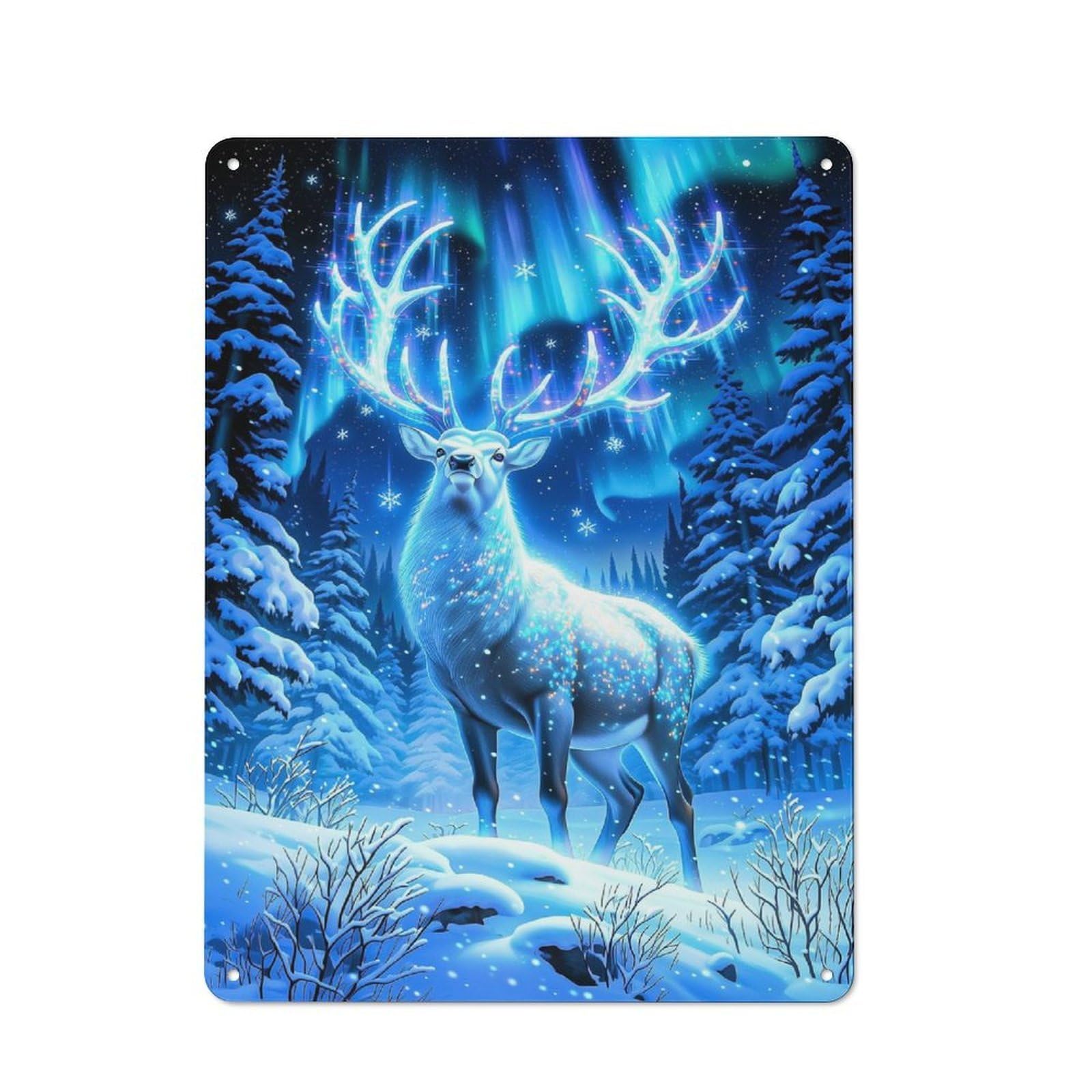 Junmoney Style-2 Vintage Tin Sign 40X30cm With Magical Reindeer Under Aurora Borealis For Man Cave Or Games Room, For Vintage Wall Decor Fans, For Metal Sign Collectors