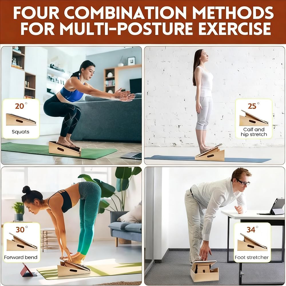 Tavola Inclinata Per Allungamento Del Polpaccio, Regolabile In Legno Per Polpaccio, Inclinabile,Per Squat,Gambe,Ginocchia,Tallone,Caviglia,Stretching,Può Regolare 5 Altezze, Carico Mas 150kg