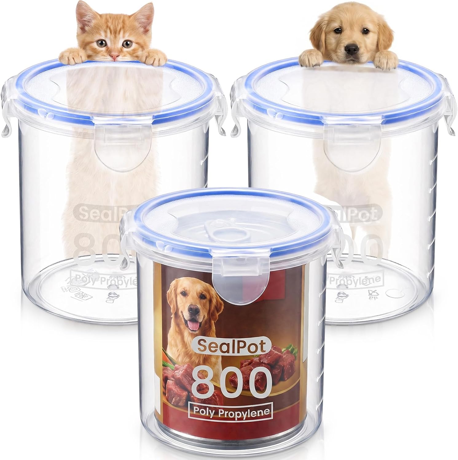 Hushee 3 Pcs Canned Dog Food Storage Container 27oz Airtight PP Canister with Leakproof Lid Reusable Airtight Can Cover Pet Food Container, Odor Control, Dishwasher Safe Keep Can Fresh in Fridge