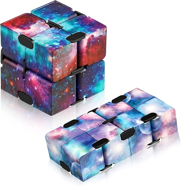 Infinity Cube 2 pcs, Infinite Fidget Toys Mini Puzzles Cube, Upgraded 3D Fidgeting Game Finger Fidget Toy for Anti Anxiety, Relieves Stress, Novelty EDC Toys(Pink Aurora)