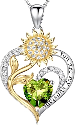 Lefil Sunflower Heart Birthstone Necklace You Are My Sunshine Sterling Silver Gift