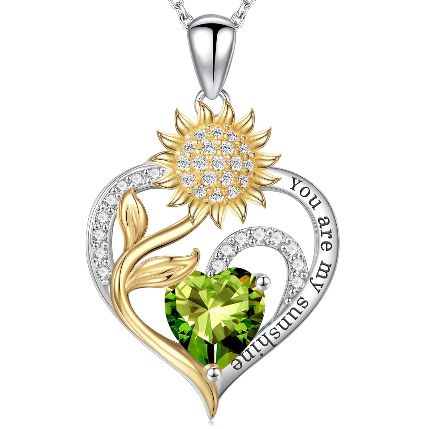 Iefil Valentines Day Gifts for Her - Sunflower Heart Birthstone Necklace Gifts for Women Anniversary Birthday Gifts for