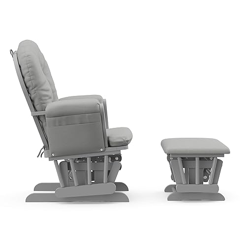 Miniatura 243 de Storkcraft Mecedora y otomana, cojín acolchado, bolsillo de almacenamiento, rodamientos de metal cerrados para un movimiento suave, fácil