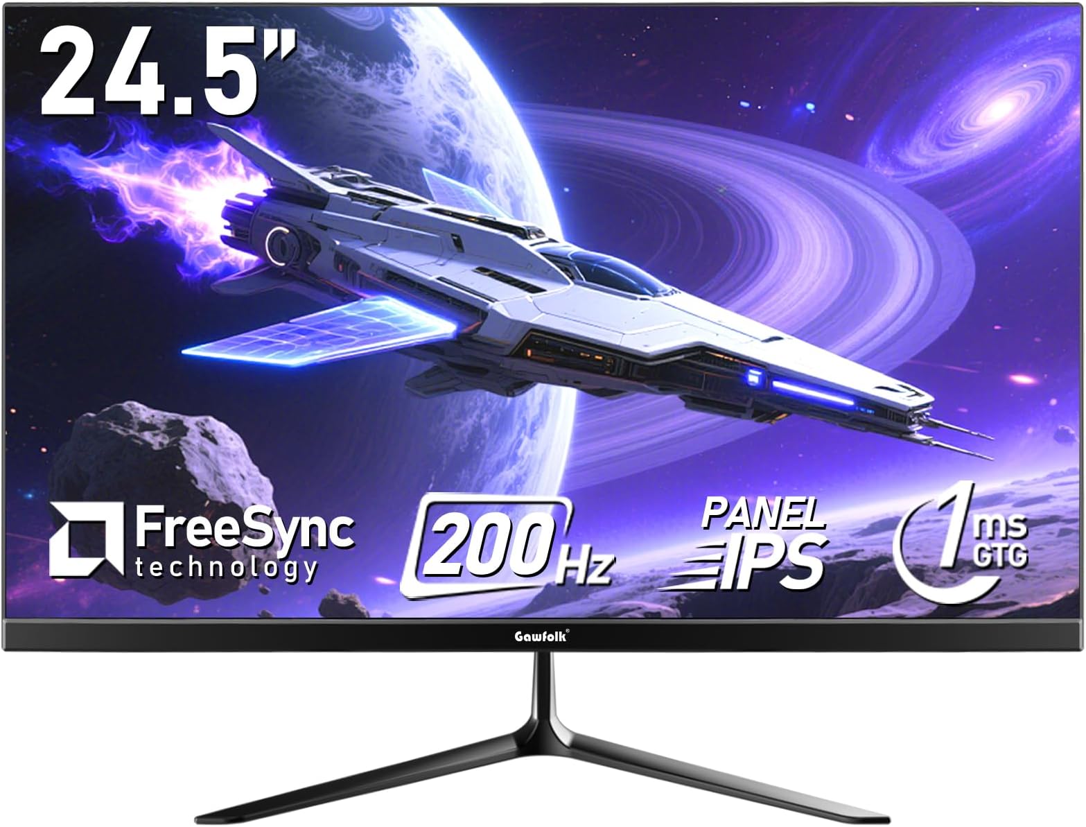 Gawfolk 24.5" inch Flat IPS Gaming Monitor 200Hz FHD Computer Display Screen 1080P(1920x1080) Fast 1ms(GTG) 240cd/m簡 99% sRGB Suitable for games, entertainment, and office Built-in Speakers