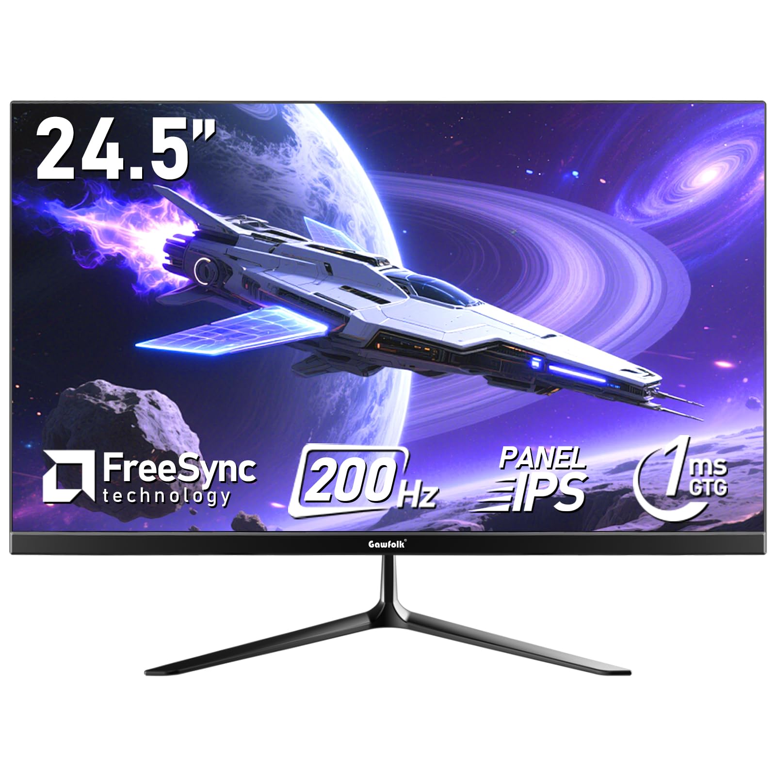 Gawfolk 24.5 Inch FHD 200Hz IPS Flat Gaming Monitor 1080P Computer Monitor 1920x1080 Display Screen 1ms(GTG) 240cd/m² 99% sRGB Suitable for games, entertainment, and office (Built-in Speakers)