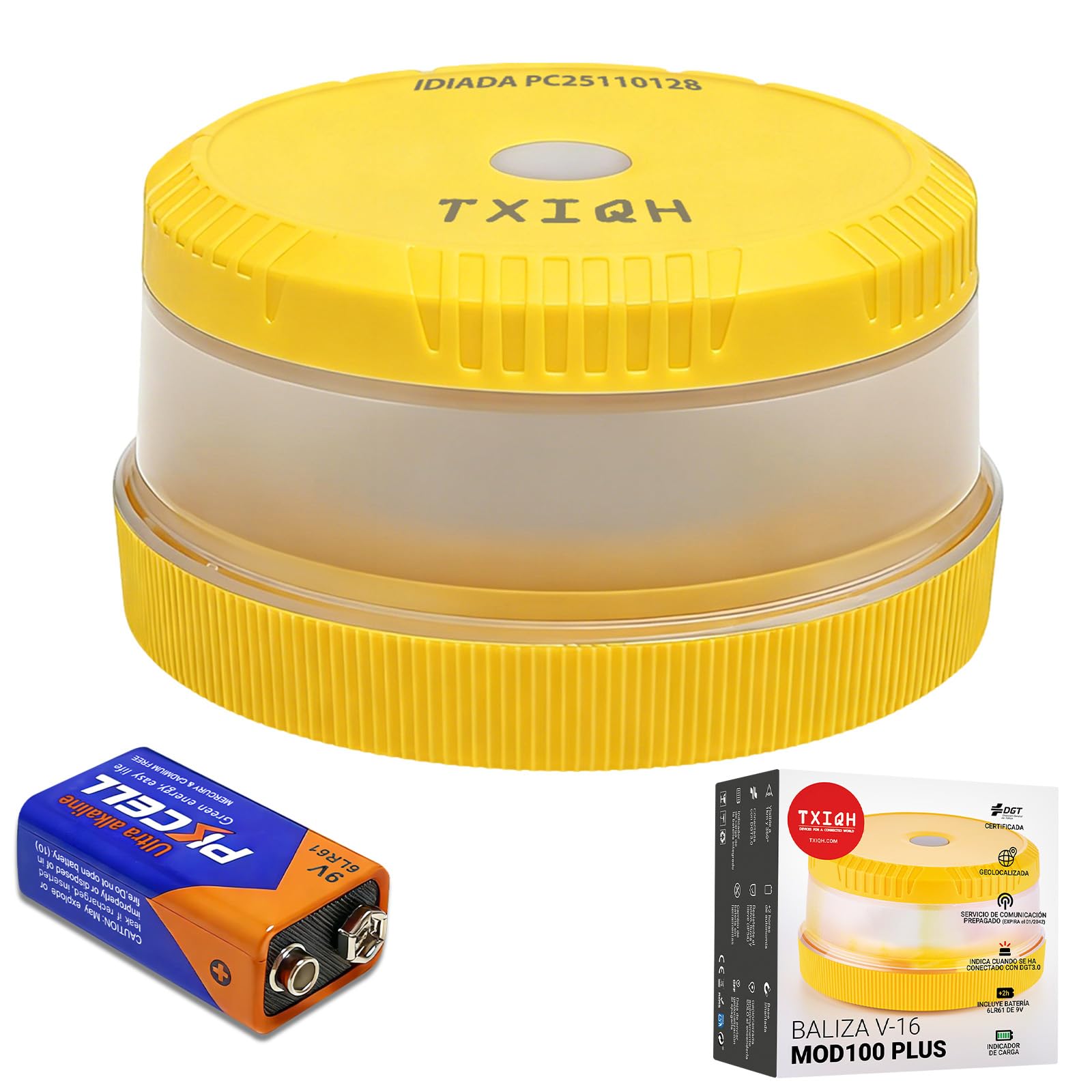 Baliza V16 Homologada DGT con Geolocalizador, Luz Emergencia Coche DGT 3.0, IP54 Resistente al Agua, Luz LED 360° de Emergencia para Coche con Base Imantada, Datos Incluidos Hasta 2042