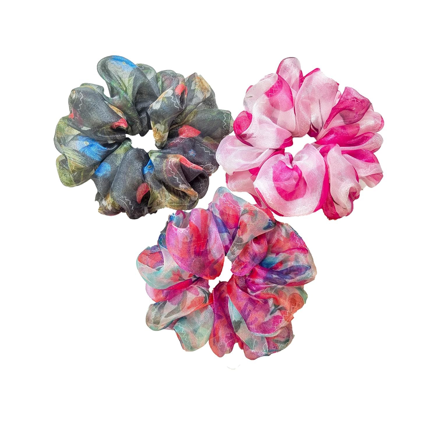 Organza Scrunchies | Premium Printed Organza Scrunchies for Women | Rubber Band | Best Gift for Friends and family | Pack of 12.