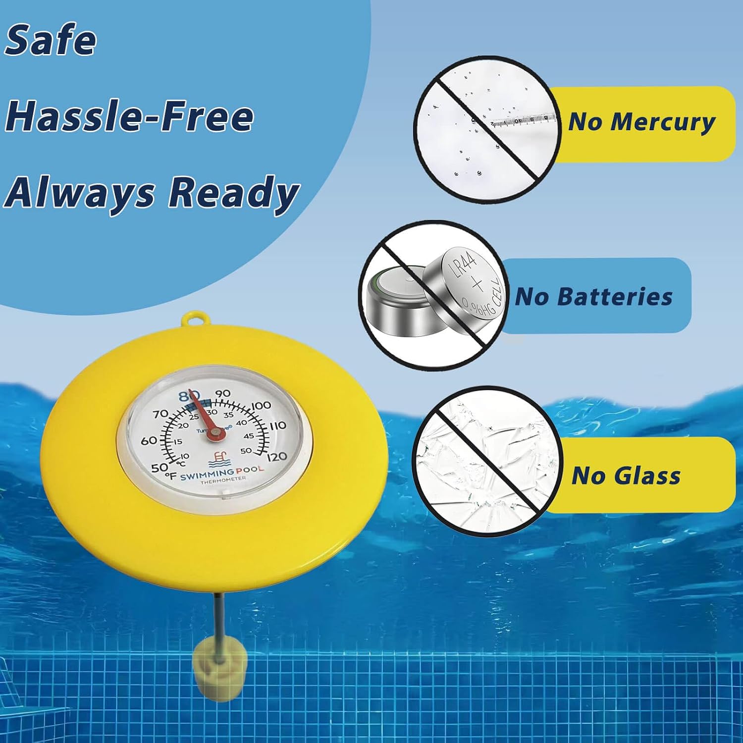 Floating Pool Thermometer,Battery-Free Water Temperature Thermometer Yellow