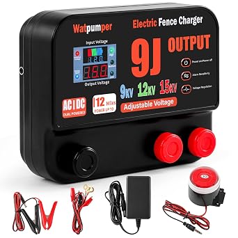 10 Joule Electric Fence Charger, Adjustable 9KV/12KV/15KV Output Voltage