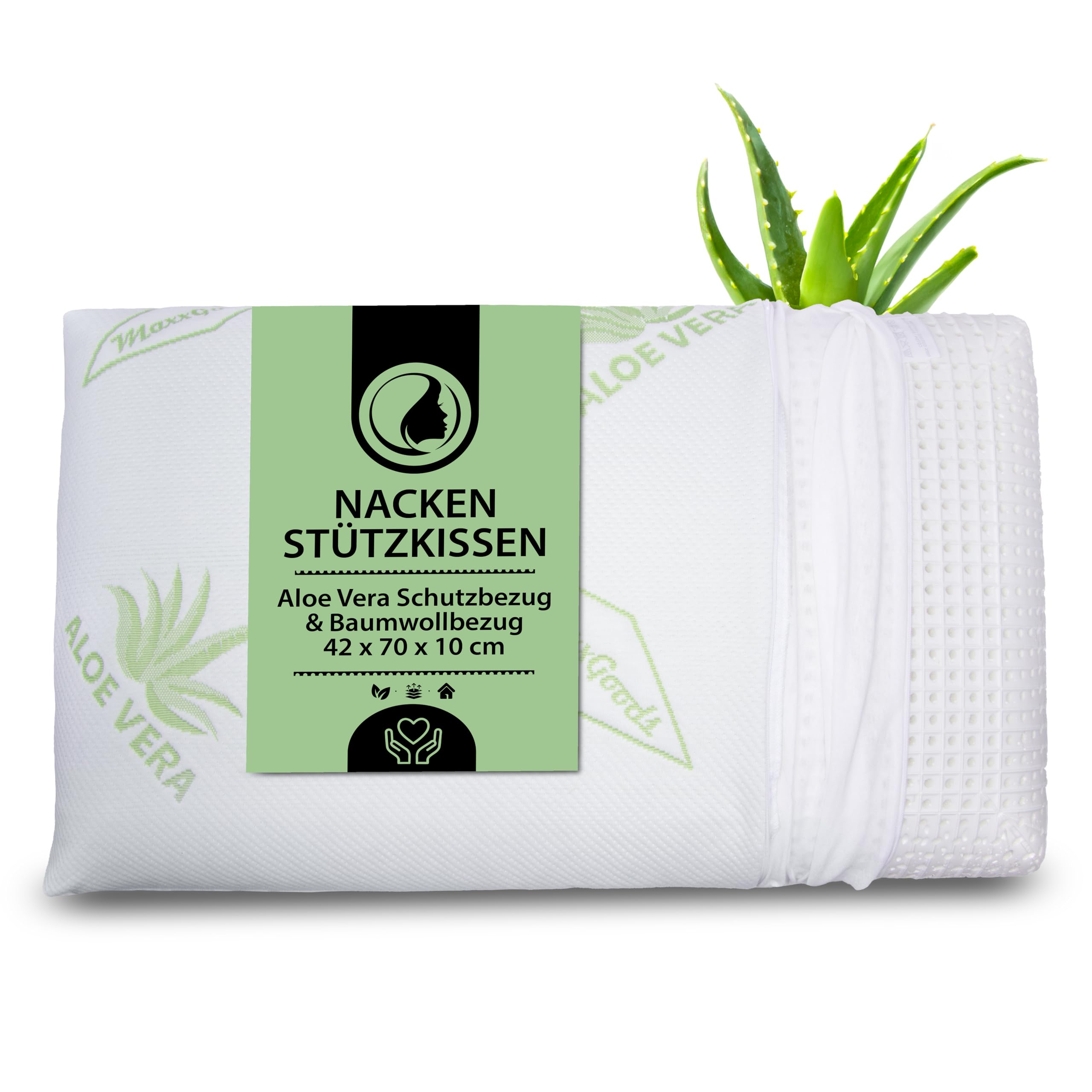 Oreiller orthopédique 42x70x10 cm en Mousse Visco Gel – Housse Aloe Vera + Doublure 100% Coton – Coussin Cervical pour Enfants, dormeurs sur Le Ventre et Lits à Eau