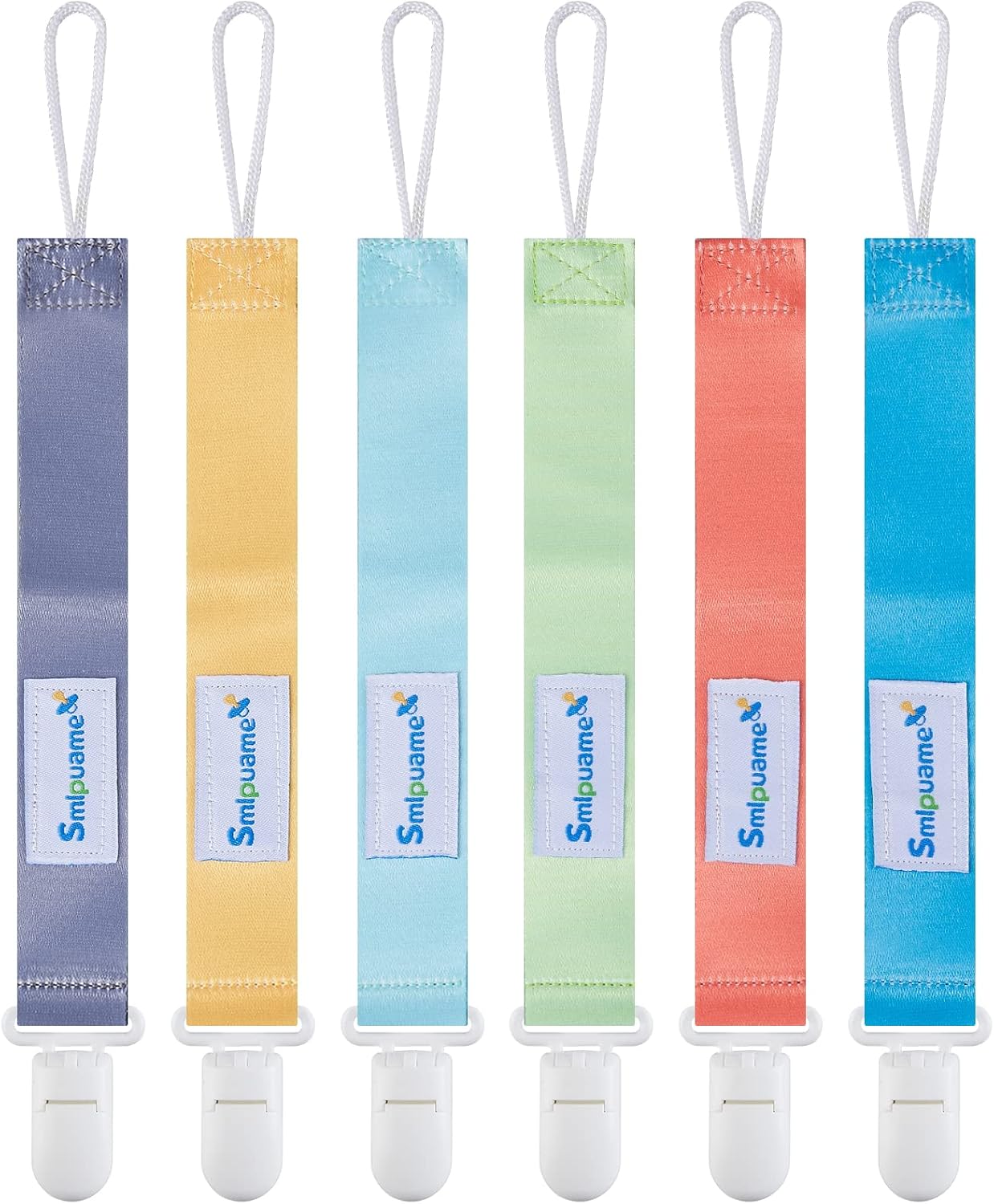 Smlpuame Dummy Clip Boys Girl,6 Pack BPA Free Soother Chain,Pacifier Holder Clips for Teether Toy,Baby Dummy Strap Clip Universal Design Fit All Pacifiers Baby Teething Toys,Newborn Baby Gift(Pure)