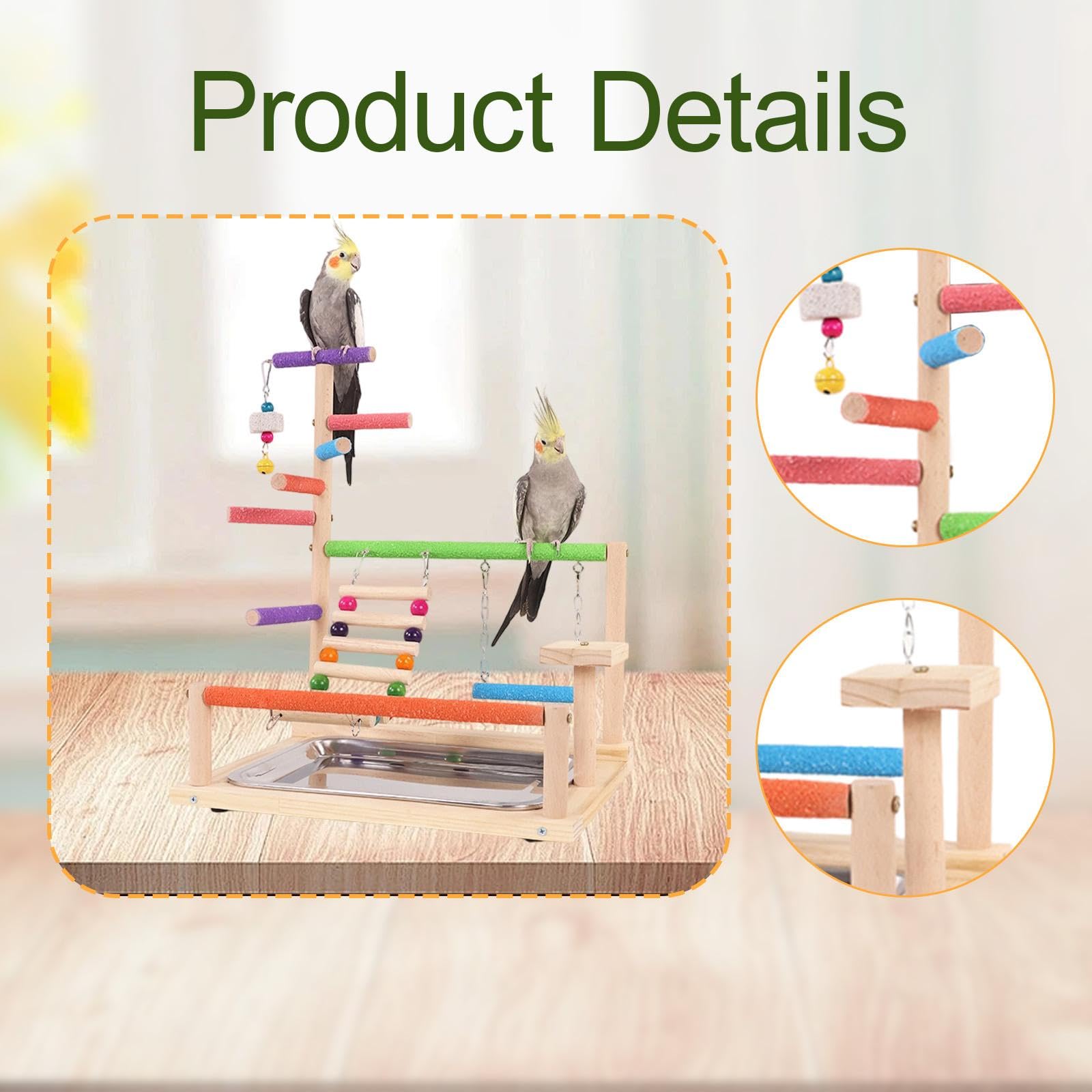 F Fityle Puesto de Juegos para Loros, Parque Infantil para pájaros, Percha de Madera, Gimnasio, Parque Infantil, Soporte de Percha de Madera para cacatúas,