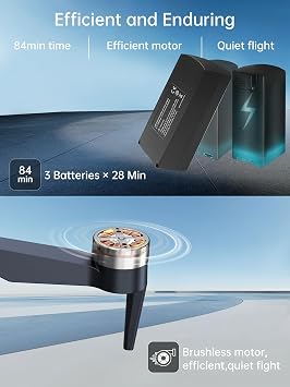 Drone with Camera 4K for Beginners, 2650ft Control Range, 84 Mins Flight Time (3 Batteries), Super Endurance Foldable WiFi Quadcopter with Brushless Motor, Auto Hover & Auto Follow