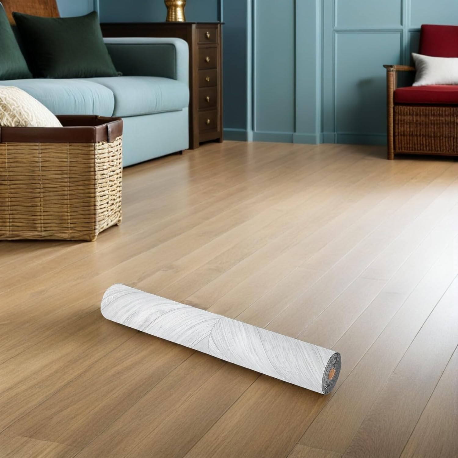 Uonlytech Peel and Stick Floor Tile Self-Adhesive PVC Vinyl Flooring Gray Wood Grain 0.585m 1.5mm Sturdy Wear-Resistant for Kitchen Living Room Office Commercial Use