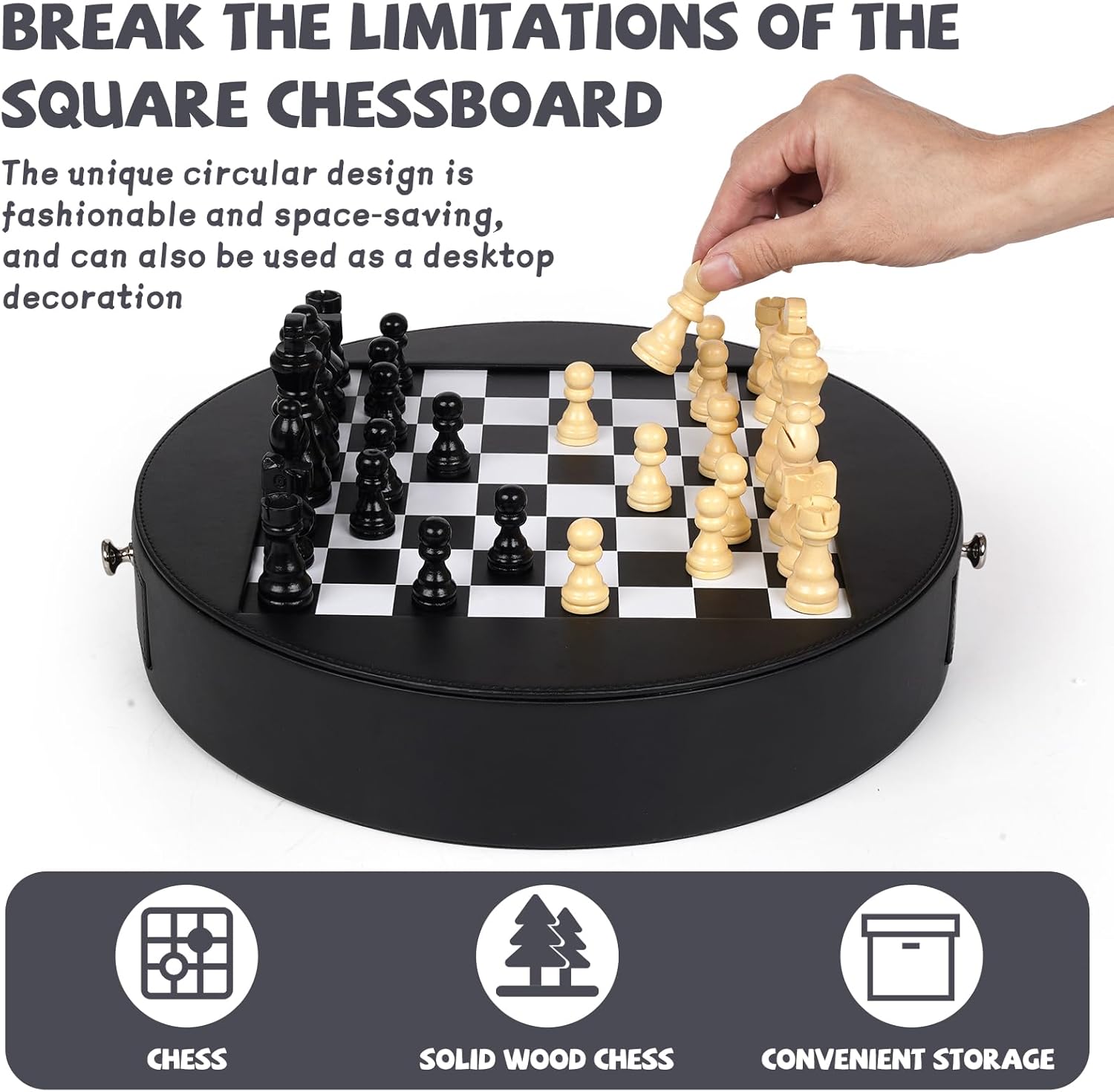 13-Inch Leather Chess Set with Wooden Chess Pieces,Portable Chess Board with Storage Drawer, Classic Strategy Board Game for Adults and Kids, Elegant Gift for Family and Friends
