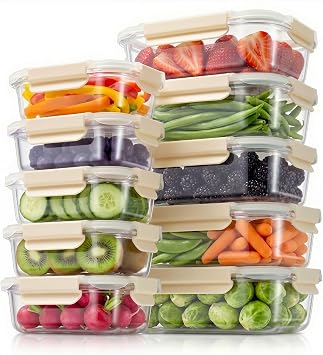 [10 Pack] Glass Food Storage Containers with Airtight Lids, Meal Prep Containers, Storage Container Set with Bpa-free Lid for Food, Lunch Bento Box, Microwave, Oven, Freezer and Dishwasher