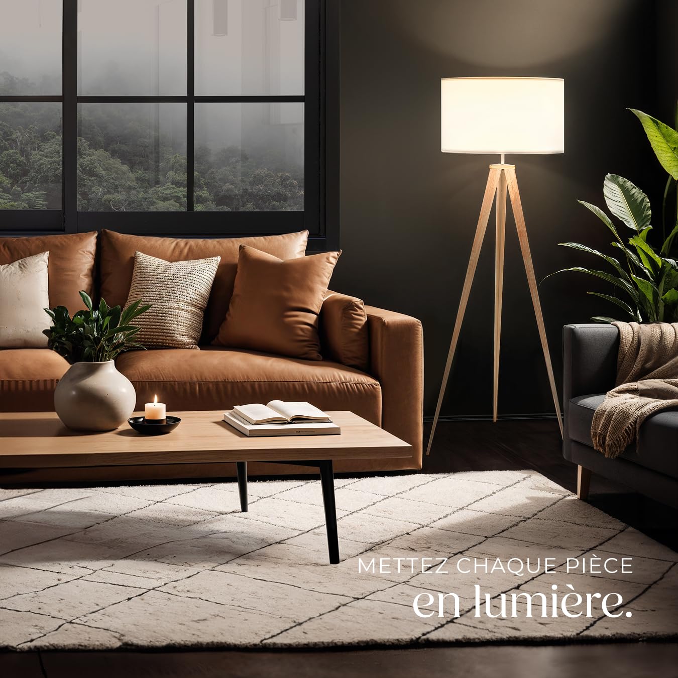 tectake® Lampadaire sur pied salon Lampe sur pied Lampe salon, Luminaire salon moderne Lampe Design scandinave industriel pour Lumière cosy salon, bureau, chambre enfants, lit, chambre - Marron chêne
