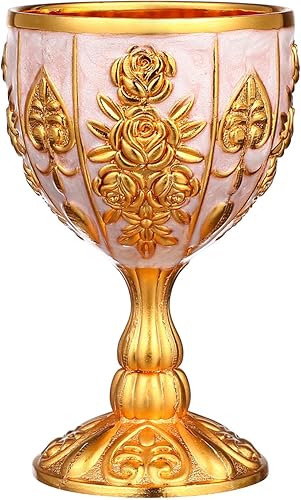 ULTNICE Copas de cáliz vintage de oro de la escultura gótica medieval del cáliz del licor de metal para el hogar bar boda