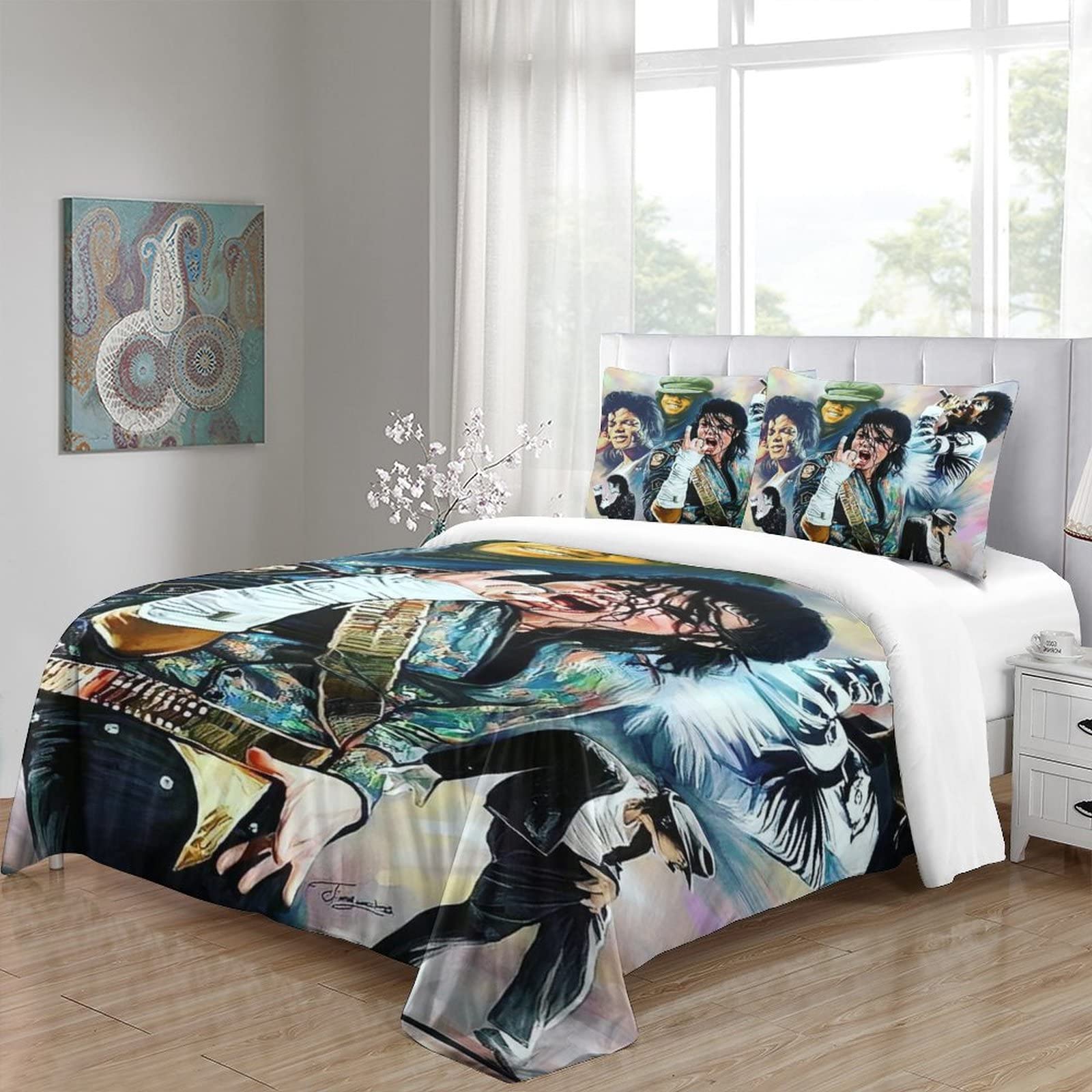 Ste-X Housse De Couette Michael Jackson Et 2 Taies D'Oreiller - Literie Enfants 140x200cm Anti-Acariens Avec Fermeture Éclair - Style 05