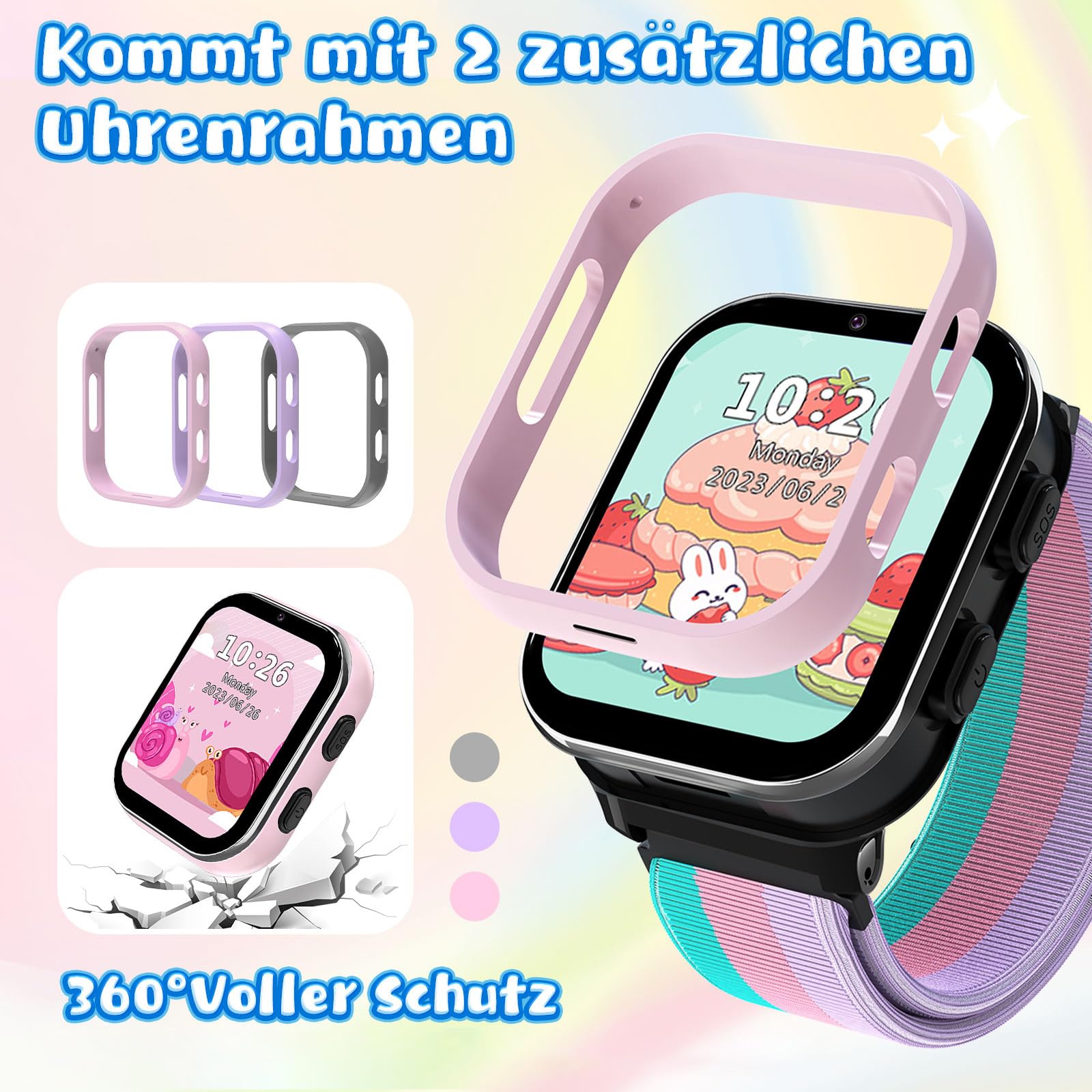 PTHTECHUS Smartwatch per bambini 4G, orologio telefonico per bambini con funzione di chiamata, chiamate bidirezionali, fotocamera, MP3, SOS, scheda di apprendimento, regalo per ragazzi e ragazze rosa