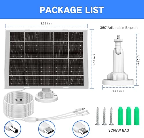 Miniatura 9 de Panel solar de 8 W para cámara de seguridad, puertos micro USB y USB-C y CC, panel solar de alta tasa de conversión para cámaras de exteriores con
