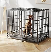 BOLDBONE 54 Inch Heavy Duty Indestructible Escape-Proof Dog Crate for XL Large Dogs, Anxiety Kennel with Wheels & Removable Trays, Black