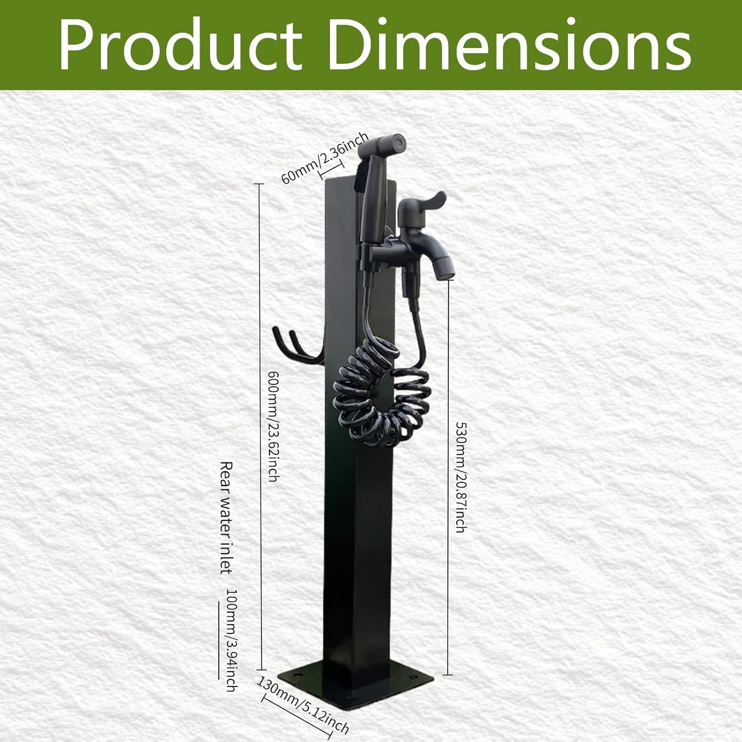 Columna De Agua para Jardín con Grifo, Grifo De Hidrante De Acero Inoxidable De 23,62" con Dos Boquillas, Poste De Agua Anticongelante Independiente, para Lavar Mascotas/automóviles E