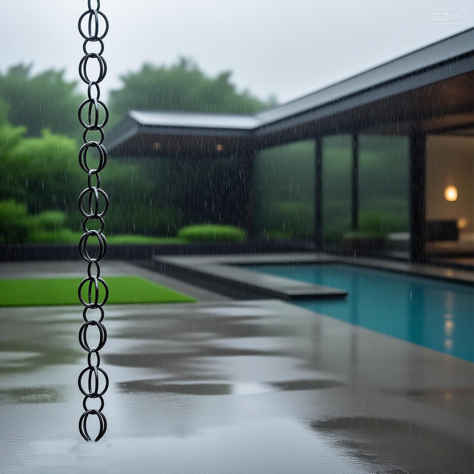 Cadena de lluvia negra de aluminio de 2M con doble lazo colgante