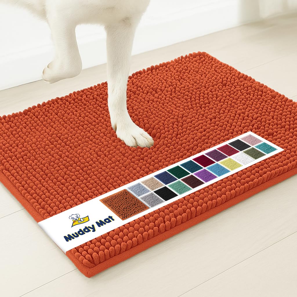 Photo 1 of Muddy Mat® | Super Water Absorbent Door Mat Indoor, Microfiber Quick Dry Chenille Entryway Rug, Slip Resistant Front Door Mat, Indoor Mats for Entryway, Machine Washable Pet Rug, Orange XXL 60"X48"