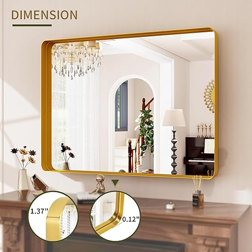 Miniatura 28 de GLSLAND Espejo de pared rectangular de 30 x 48 pulgadas para baño, marco de aleación de aluminio dorado, espejo rectangular para decoración
