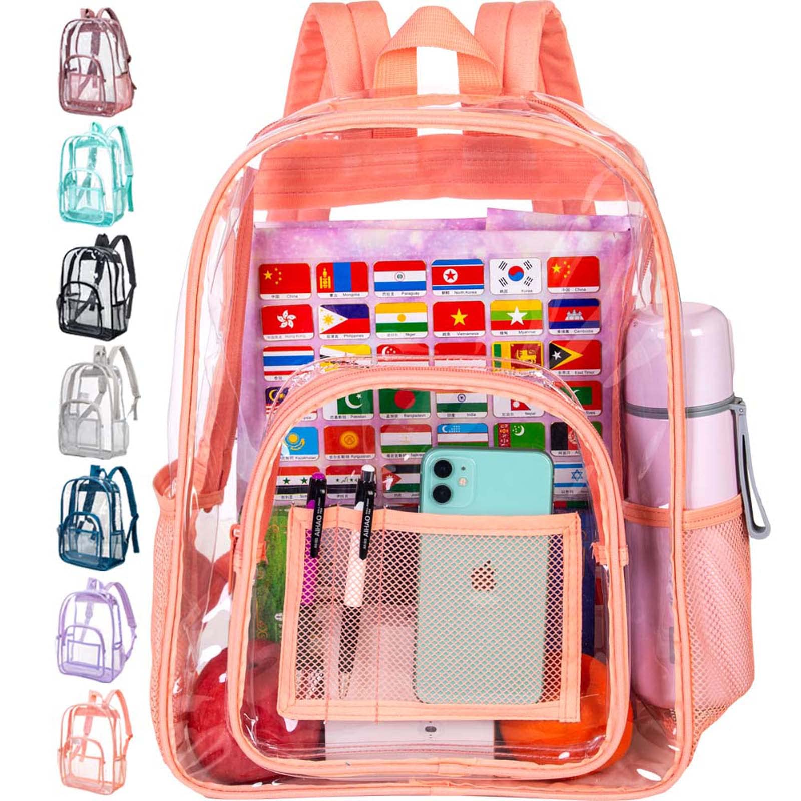 Photo 1 of Clear Backpack, Transparent Bookbag Heavy Duty See Through Backpacks for Women - Orange