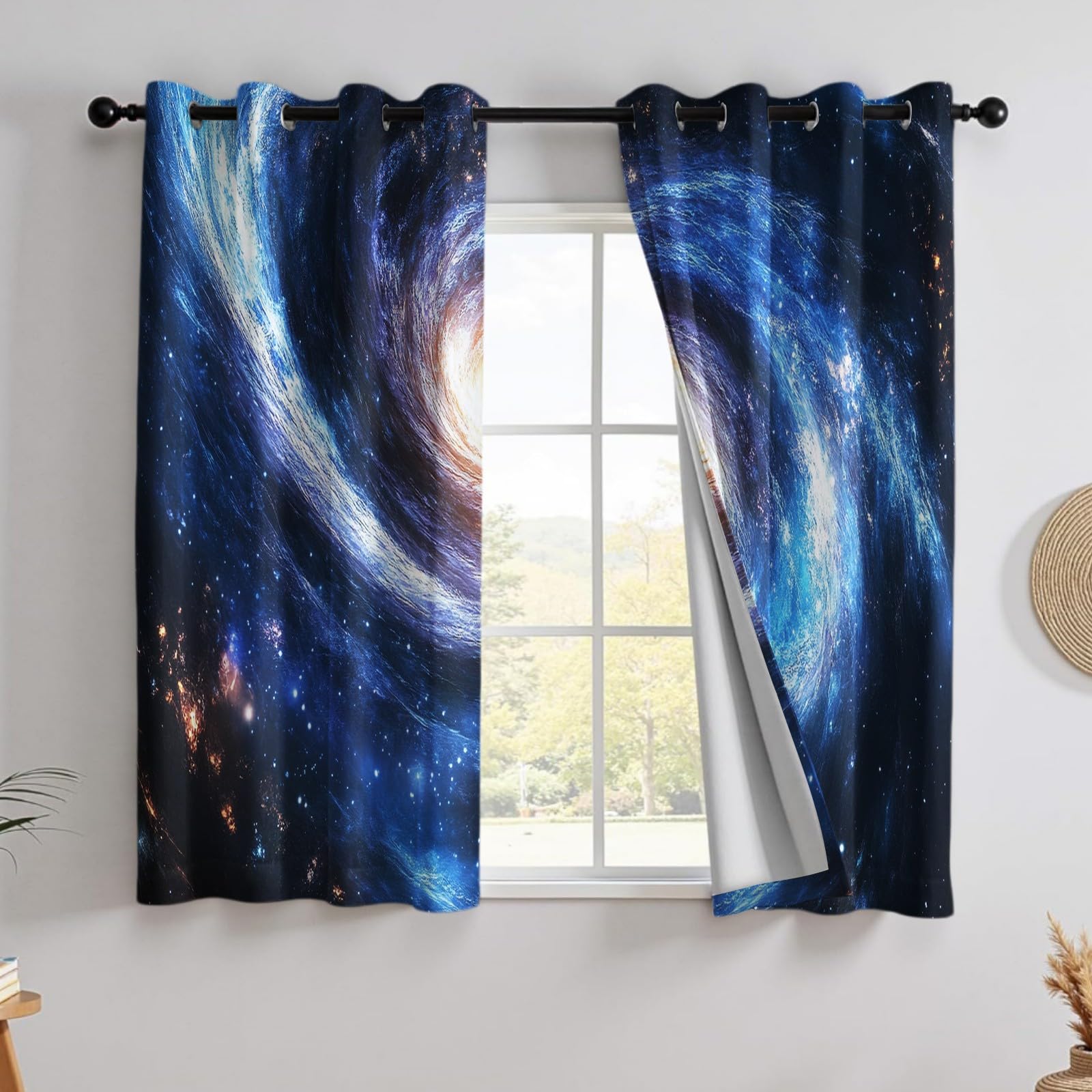 Rideaux Occultants Opaques,120L X 140H cm Trous Noirs de Galaxies Spirales Lot de 2, Rideaux Thermiques pour Chambre et Salon