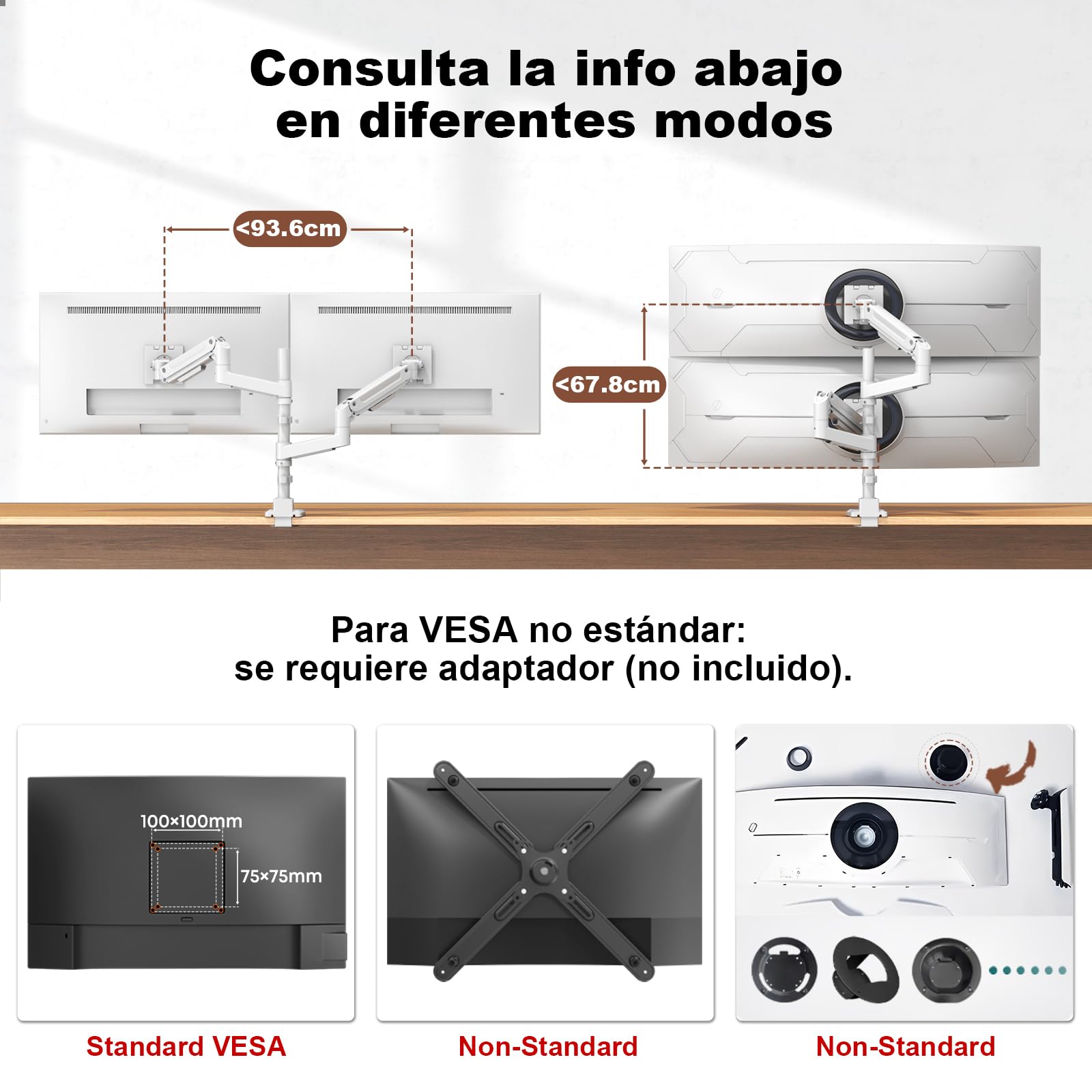Supporto per Monitor PUTORSEN per 2 Schermi da 17 a 49 Pollici - Fino a 20 kg per braccio, supporto extra-lungo regolabile in altezza e orientabile per un'ergonomia ottimale, VESA 75/100 mm.